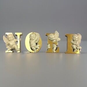 Burwood Noel Wall Hanging Set Gold White Cherub Angel 1987 2866-4 B USA Vintage